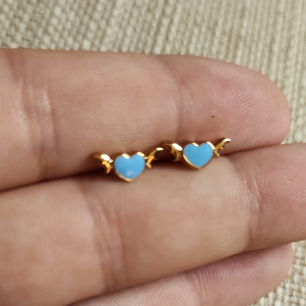 Gold and Blue Heart Earrings